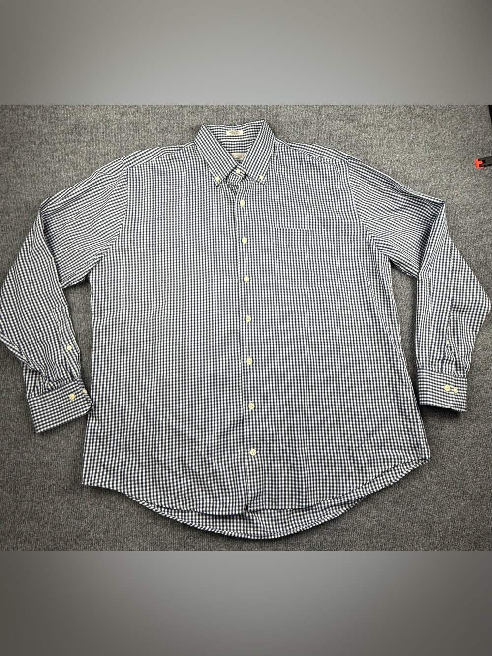 Peter Millar Crown Soft Navy and White Gingham Button-Down Shirt, Size XL - Picture 3 of 11